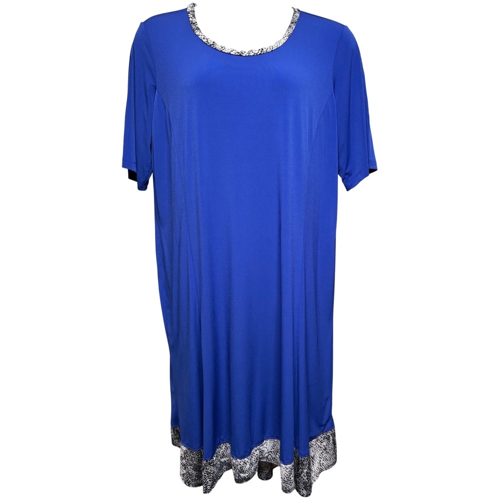 SUSAN GRAVER Womens Blue Tunic Snakeskin Trim Dress 2XRelax Stretch Cage Sleve